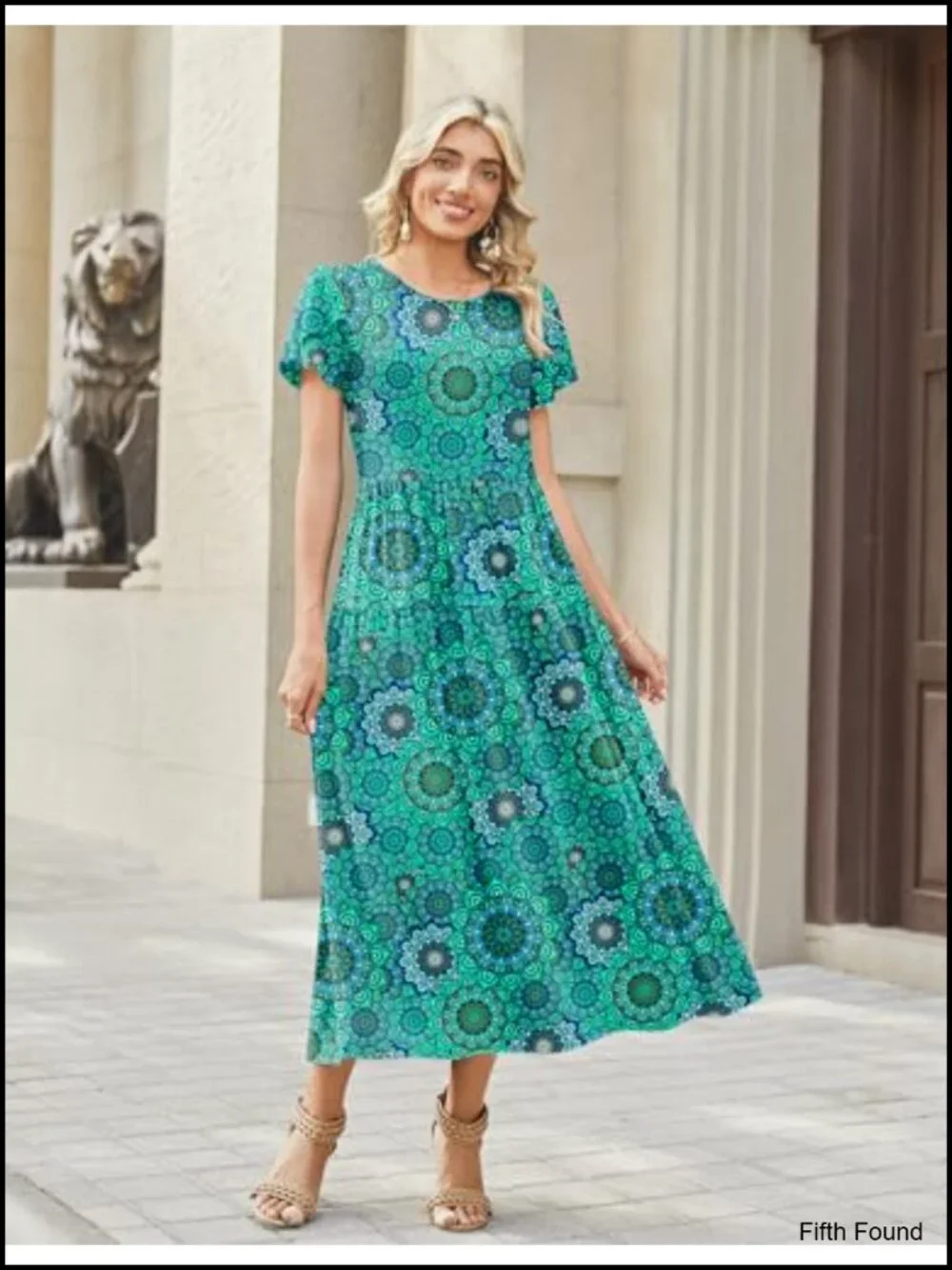 Women's Flowy Maxi Dress Summer Bohemian Short Sleeve Long Sundress with Pockets
